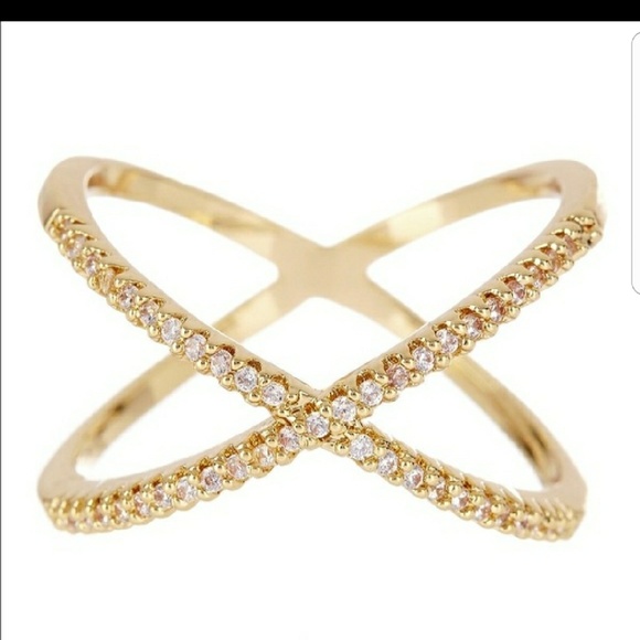 💦Gold Pave X Ring - Picture 2 of 3